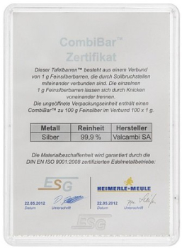 Preview: Silber Tafelbarren 100 x 1 Gramm Heimerle & Meule